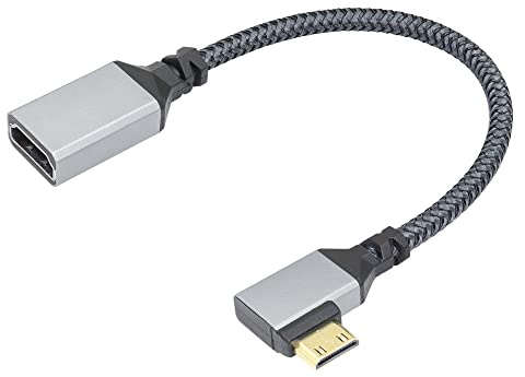 RIIEYOCA Cable Adaptador Mini HDMI a HDMI 4K, ángulo Recto de 90 Grados, Mini HDMI Macho a HDMI Hembra, Cable Trenzado Corto de Aluminio, Compatible con 4K UHD (20 cm)