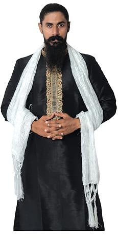 Lady Dwiza Indian Traditional Kurta Sherwani Dupatta Shawl Scarf For Men (Only Dupatta), White, One Size