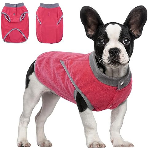 KATZINST Hunde Fleecejacke, Hundepullover Fleece, hundemantel Fleece, Wendefarbe Hundefleecepulli mit Reissverschluss, Warm Hundepulli für Mittelgroße Hunde Labrador Bulldogge, Rot M