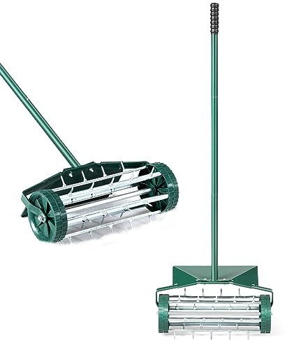 COSTWAY Rasenlüfter Walze, Rasenrolle mit Stiel & 3cm Nägeln & Spritzschutz, Handvertikutierer rollend, Rasenbelüfter manuell, Vertikutierer Rasenwalze Garten Hof Rasen, 46 x 23 x 127 cm, Grün