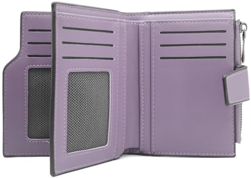 GOUNNU Geldbeutel Klein Damen PU Leder Mini Geldbörse Damen Klein und im Kurzformat Portemonnaie Viele Fächer Portmonee mit 15 Kartenfächer und Reißverschluss Münzfach (A-lila)