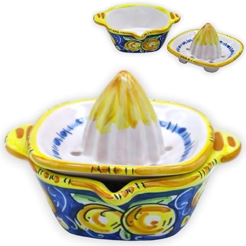 SICILIA BEDDA CAPACI Presse-Agrumes en céramique de Caltagirone, L 13 x h 9 cm Environ (1 unité) différentes Options de Couleurs, décor aléatoire - Bleu