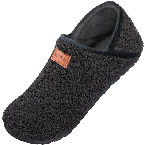 OBBYCO Damen Hausschuhe Herren Casual Pantoffeln Memory Foam Pluesch Hausschuhe mit Geschlossene Rueckseite Indoor Outdoor Schuhe, Schwarz 40 EU