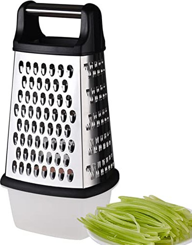 Ralladores para cocina, rallador de queso con asa, rallador de caja de acero inoxidable de 4 lados, rallador de cocina con contenedor de almacenamiento desmontable