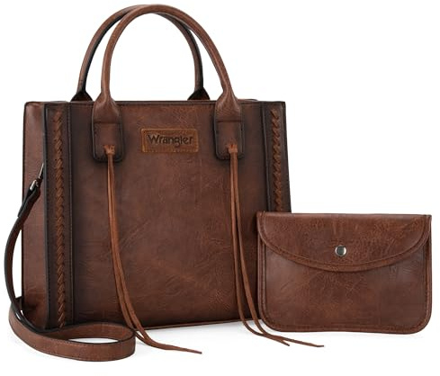Wrangler Tote Bag for Women Western Purse Top Handle Satchel Purse and Wallet Set 2Pcs Gift WG2-242DBR