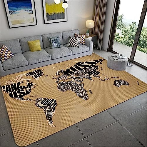 3D Kreative Weltkarte Kinder Jungen Teppich Dekoration Schlafzimmer Kinderzimmer Wohnzimmer,Modern rutschfest Waschbar Flanell Kinderteppiche 80 X 120 cm -6M5C-E2A