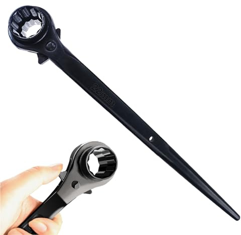 groword Reversible Ratcheting Wrench,Including 3/4,7/8 OR 19mm,22mm,12 Point Double Ended Socket Ratcheting Podger Scaffold Spud Wrench（Black）