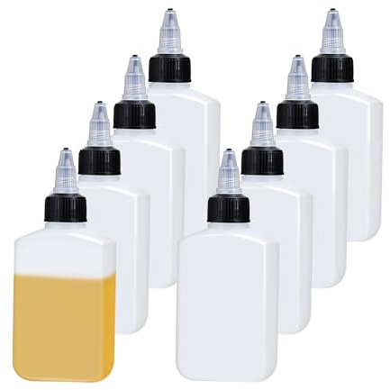 WUMUZAI Paquete de 8 botellas pequeñas de aceite para cocinar en campamento, 3.4 onzas, paquete de botellas dispensadoras de líquidos portátiles con tapa giratoria, botella de plástico para apretar,