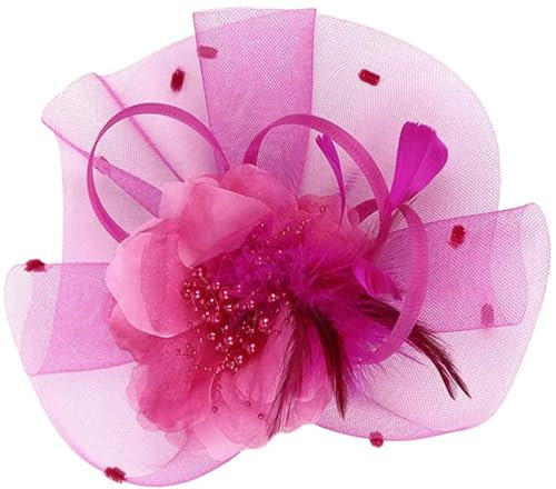 Yeuyyben Modischer Fascinator für Damen, Cocktail-Party, Netzstoff, Hochzeit, Kirchenkleid, Kopfbedeckung, fuchsia, Einheitsgröße