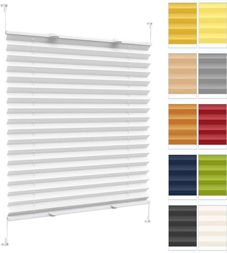 Jalousien Fenster Raffrollo, Fenster Plissee 74 x 205 cm, Sonnenschutz Easyfix Lichtdurchlässig, Doppelplissee Plissee Faltrollo, Plissee Sonnenschutzrollo, für Fenster & Tür, Weiß