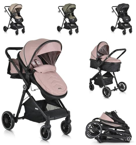 Moni Kombikinderwagen 2 in 1 Rio 22 kg umbaubar Fußabdeckung klappbar Korb Gurt, Farbe:rosa