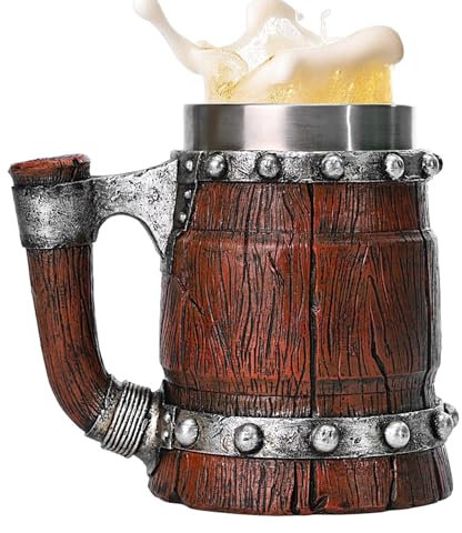 Ruwshuuk Tasse à bière en acier inoxydable, chope à bière rétro,Tasse à thé en forme de seau de 600 ml de bière - Chope à bière en forme de tonneau en bois pour le lait, le cacao, le café, la bière et