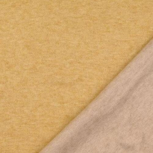 Strickstoff Doubleface, Strick Stoff Meterware zwei Seiten, gestrickter Stoff zum Wenden, Cardigan nähen *Ab 50cm, Farbe: 034 senf-natur