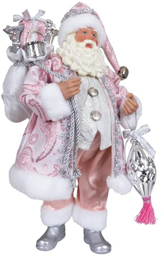 Christmas Paradise Weihnachtsmann stehend 38cm Santa Dekofigur rosa-Silber