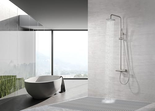 Columna de ducha termostática de latón, Barra de baño con grifo termostático, Serie Brezzo de Mice Colection (Niquel Cepillado)