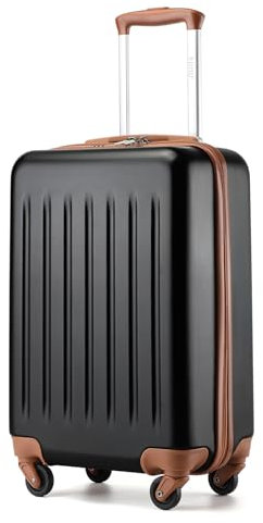 KONO Hartschale Koffer Trolley Rollkoffer Handgepäck Koffer Zwillingsrollen ABS Handgepäck Bordgepäck 4 Rollen, 55cm 20 Zoll(Schwarz/Braun)