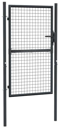 Gartentür aus Metall, Mesh Gartentor für Stabmattenzau Zauntor, Hoftor, mit Pfosten, Garten Flügeltore Gartenzaun Tür, 100x200 cm Grau