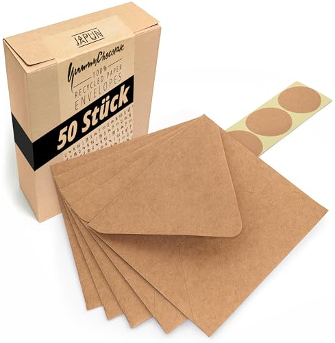 Japun - Sobres cuadrados (50 piezas) - 150 x 150 mm, papel kraft marrón
