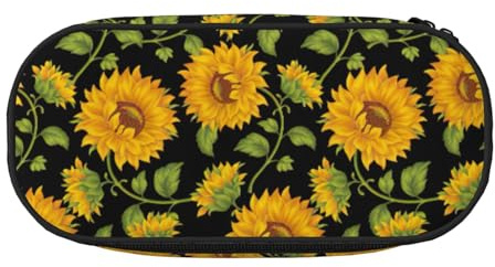 SDFHU Estuche con estampado de girasol, herramienta de papelería, suministros de oficina, accesorio unisex adecuado para cualquier ocasión, negro, talla única, lindo, Black, Talla única, Bonito