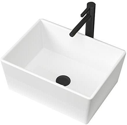 GLETSF Lavandino da Bagno Rettangolare, Lavabo da Appoggio Bianco, Lavabo Piccolo in Porcellana E Ceramica, con Scarico A Scomparsa, 52,2 X 39,9 Cm. Mobile Lavabo.