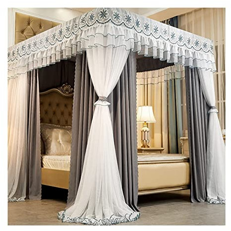 XRPOUXMTE Betthimmel-Moskitonetz für Doppelbett, staubdichte Beschattung – Schlafzimmer-Bettvorhang, romantisch dekoriert für Mädchenzimmer (Stil 3, 150 x 200 x 200 cm)