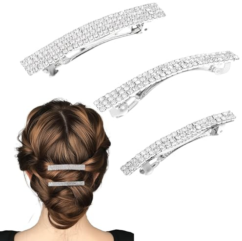 Ouligay 3 Stück Strass Haarspange Silber Glitzernde Braut Haarschmuck Silber Diamant Haarspangen Damen Glitzer Braut Haarspange Hochzeit Pferdeschwanzhalter Französische Verschluss für Frauen Mädchen