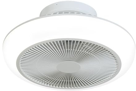 Sulion - Ventilador de Techo UFO SLM – Motor DC, Luz LED 44W Regulable, 6 Velocidades, 4400lm, Función Memoria, Silencioso, Palas Blancas Ocultas, Diseño Compacto, Blanco Mate