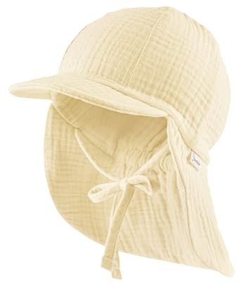 Sterntaler Schirmmütze Nackenschutz Musselin – Bio-Baumwoll-Musselin mit Sonnenschutz, Bindeband und weichem Innenfutter, UV-Schutz 50+ – Vanille, Größe 51