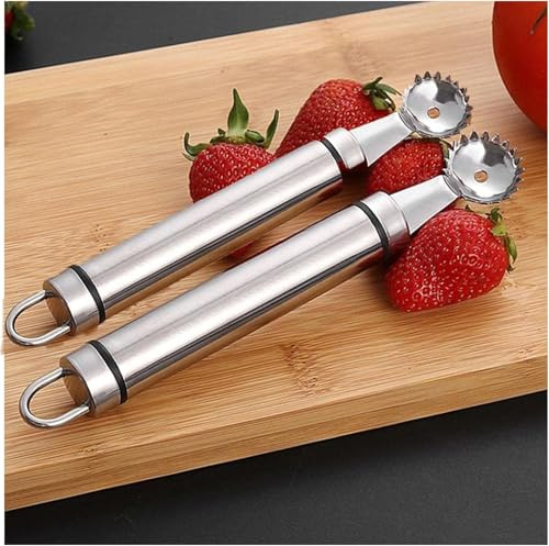 2Pcs Silver Strawberry Huller and Tomato Stem Corer Tool Multi-Function Stainless Corer and Pitter Remover for Strawberry,Tomato,Vegetable and Fruit Corers Practical Kitchen Utensils and Gadgets