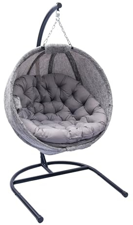 olofable Hängesessel Hanging Egg Chair with Stand - Ball Shape W/Plush Cushions,Indoor Outdoor Foldable Swing Chair for Patio, Balcony, (Small Leaf Jacquard Grey)