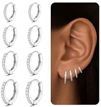 MOGASA 4Paar Kleine Creolen Silber 925 für Damen 14K Vergoldet Ohrringe Set | Hypoallergen Stapelbar Creolen Ohrringe Silber 925 Damen Gold Creolen Damen Frauen Huggies Hoops Earrings Silver Earrings
