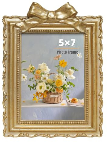 LIMOR 5×7 Gold Vintage Tabletop & Wall Mount Photo Frame,Ideal for Gifting | HD Real Glass Panel, UV-Resistant Polyresin, Tool-Free Photo Swap, Thoughtful Gift for Holidays & Milestones