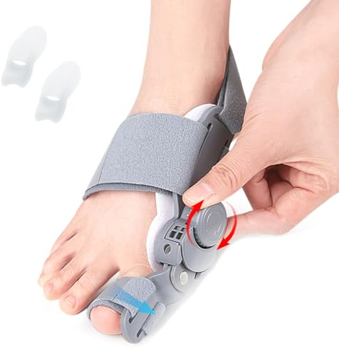 Generisch Hallux Valgus Korrektur, Einstellbarer Knopf Hallux Valgus Schiene und 2 Silikon Zehenspreizer für Großzehe Begradigen, Reduziert Hallux Valgus Belastung für Tag und Nacht Unisex (Grau)