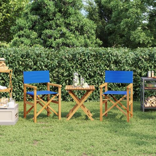 Yunovire Regiestühle 2er Set, Klappbar, Blau, Massivholz Teak, 57x54,5x85 cm, für Garten, Balkon, Camping, Terrassenmöbel