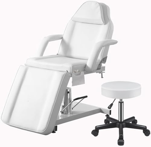 LSLIFE Professional Hydraulic Beauty Bett Aufzug Massage Bett Memory Spongemat Ergonomische verstellbare Armbänder wasserdicht PU Leder Für Schönheitssalons, SPA und Heim (Weiß)