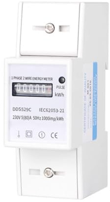 Vibsky Compteur d'énergie mécanique analogique pour rail DIN 35 mm, AC 230 V 80 A, monophasé, précision de classe 1, sortie d'impulsion, 99999,9 kWh, blanc