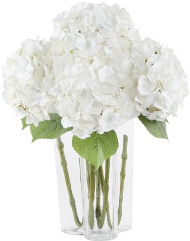 DuHouse Lot de 4 hortensias artificiels au toucher réaliste avec longues tiges en latex à double pétales pour décoration de maison, fête, bouquets de mariage, table, arrangements floraux (blanc)