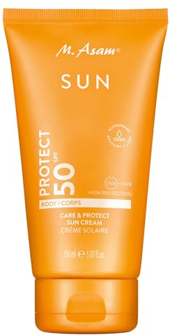 M. Asam Sun Care & Protect Körper Sonnencreme LSF50 (150ml) | mit sofortigem UVA & UVB Schutz, wasserfeste Körperpflege mit Sheabutter & Vitamin E, pflegend, nicht fettend