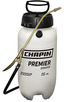 Chapin 21220XP Made in The USA 2 Gallon Premier Pro XP Sprayer with Brass Wand and Shut-Off, Pressure Relief Valve, for Spraying Plants, Garden Watering, Lawns, Weeds and Pests, Translucent White