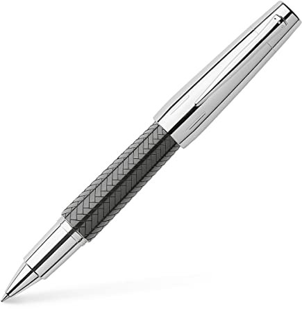Faber-Castell 148245 - Tintenroller e-motion Edelharz Parkett, inklusive Geschenkverpackung, Metallspitze: M, Schaftfarbe: schwarz/silber