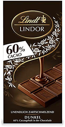 Lindt Schokolade LINDOR 60 % Kakao | 100 g Tafel | Edelbitter-Schokolade mit einer unendlich zartschmelzenden Füllung | Schokoladentafel | Schokoladengeschenk