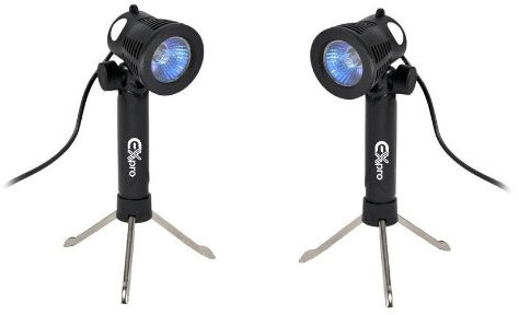 Ex-Pro Photo Professional Mini Day (Natural) Light Set Mini Lighting kit for Photo Tents for White back photography with stands, True Day Light Specific GU10C bulbs included to give clean white daylight. 240v, Mini Light Kit suitable for 30cm, 40cm Tents, Cubes or Desk Top Studio Lighting boxes. Ideal for small part / Product photo's.