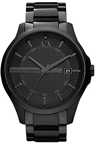 Armani Exchange Uhr für Herren , Dreizeiger-Datumswerk, 46 mm schwarzes Edelstahlgehäuse mit Edelstahlarmband, AX2104