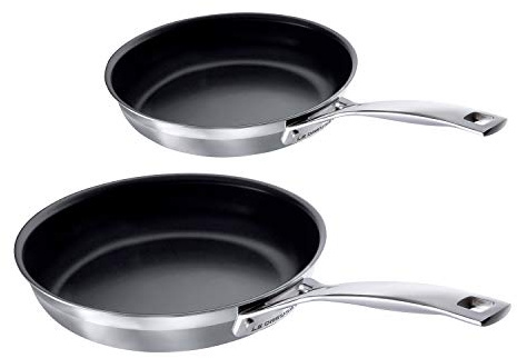 LE CREUSET 3-Ply Stainless Steel Non-Stick Frying Pan Set, 2 Pieces, Diameter 20 cm, Diameter 24 cm, Silver, 962100000