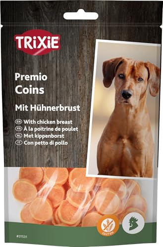 TRIXIE Hundeleckerli PREMIO Chicken Coins mit Hähnchenfleisch – 100 g | Leckere Belohnung für jeden Tag – glutenfrei, ideal beim Training oder als Snack zwischendurch, mit hohem Fleischanteil