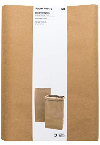Rico Design Blockbodenbeutel 2X Paperbag Groß zur Aufbewahrung Braun Papiersack Papiertasche Kraftpapier Größe: L = 60 x 28 x 17 cm
