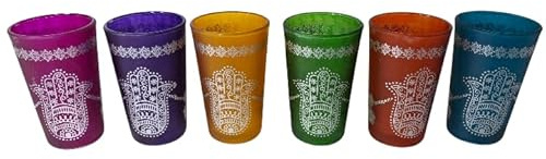 6 VASOS MARROQUIES DE MANO DE FATIMA, MULTICOLOR