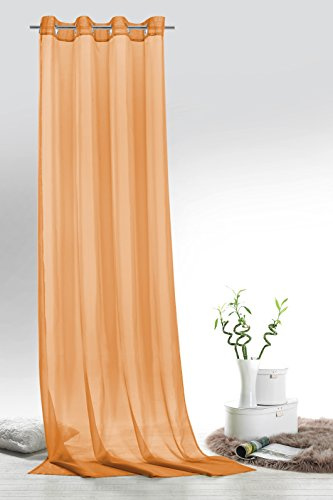 Fashion&Joy - 1 Paar Ösenschals Voile einfarbig orange transparent Vorhänge Typ418