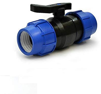 PP ball valve, 2-way clamping sleeve, 25 x 25 mm, clamp x clamp, PP clamping fitting, PP shut-off valve with double-sided compression fitting for PE pipes, shut-off ball valve PN 16 bar.