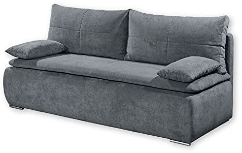 Stella Trading JANA Bequemes Schlafsofa mit Bettkasten, Stoffbezug Anthrazit - Klappbares Sofa mit Schlaffunktion & Komforthöhe - 208 x 102 x 95 cm (B/H/T)